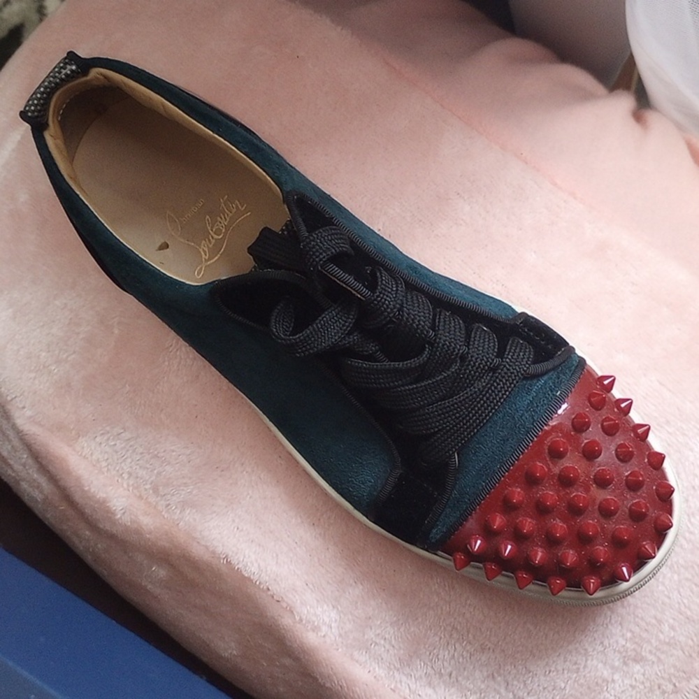 Christian Louboutin Green Suede Spikes Paris Size 40.5 Good Condition No Bx - Picture 8 of 12